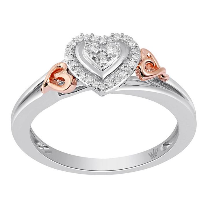 Hallmark Diamonds Womens 1/10 Ct. T.w. White Diamond Gold Over Silver Cocktail Ring