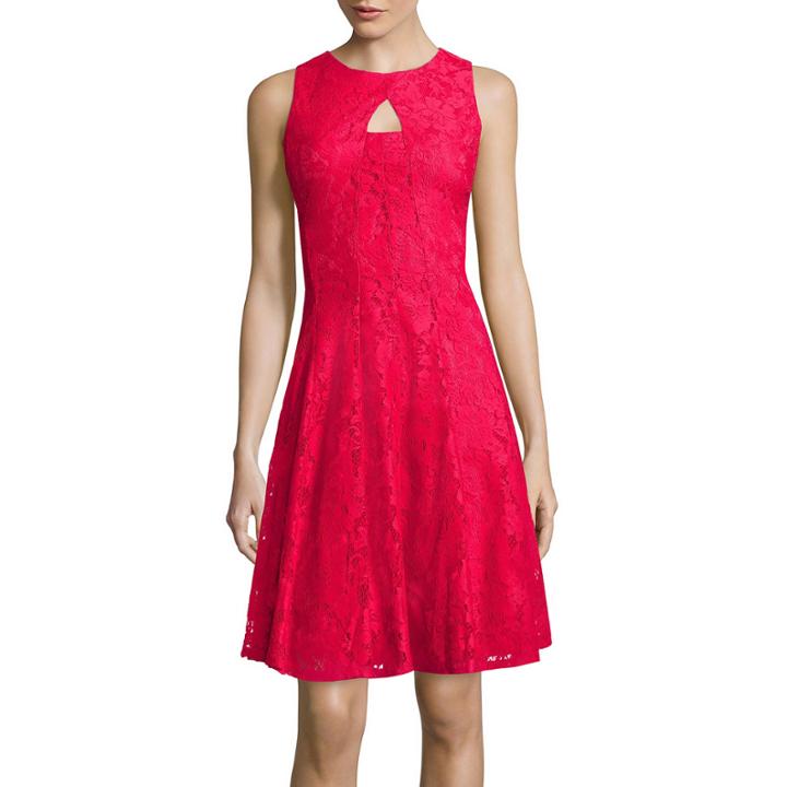Danny & Nicole Sleeveless Floral Lace Cutout Fit-and-flare Dress