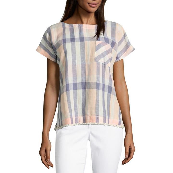Liz Claiborne Short Sleeve Tassel Hem Woven Blouse