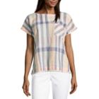 Liz Claiborne Short Sleeve Tassel Hem Woven Blouse