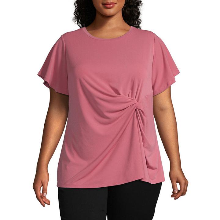 Worthington Short Sleeve Scoop Neck Dots T-shirt-womens Plus