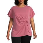 Worthington Short Sleeve Scoop Neck Dots T-shirt-womens Plus