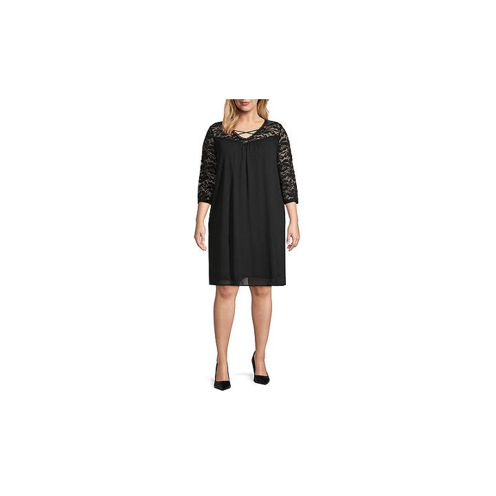 Worthington 3/4 Sleeve Lace Cross Front Dress - Plus
