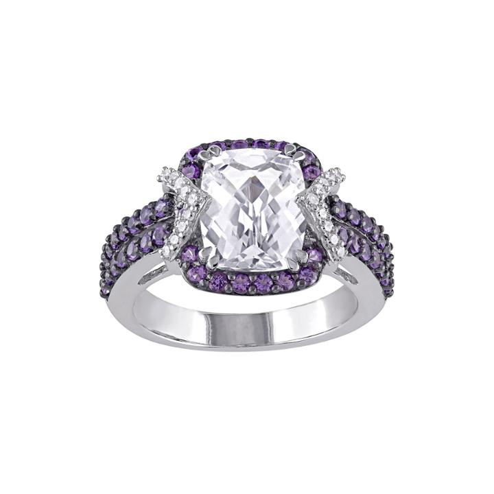 1/10 Ct. T.w. Diamond And Multi-gemstone Halo Ring