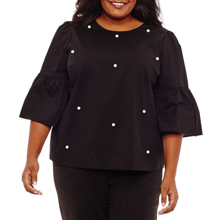 A.n.a 3/4 Bell Sleeve Embellished Woven Blouse-plus
