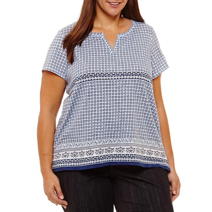 Liz Claiborne Split Neck Tee- Plus