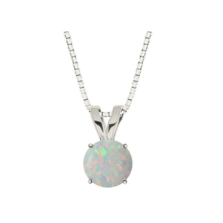 Lab-created Round Opal 10k White Gold Pendant