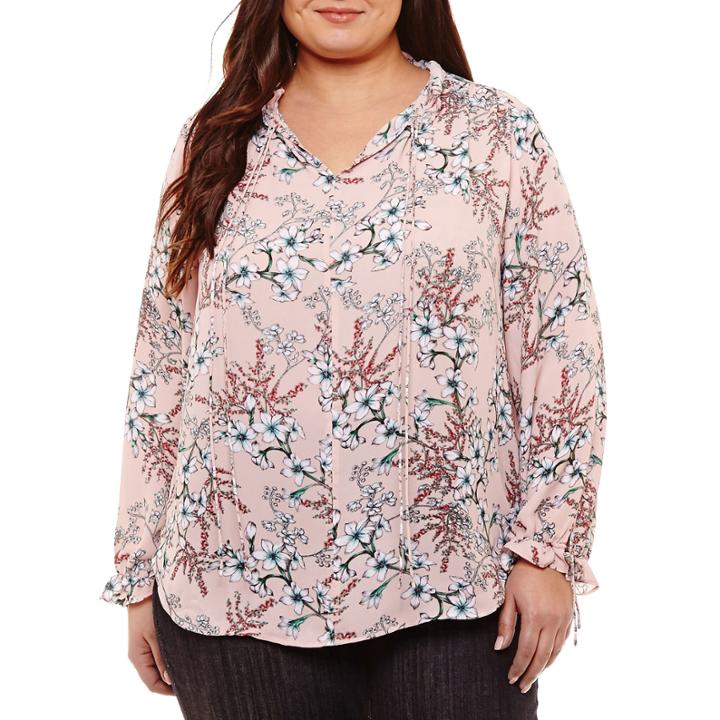 Liz Claiborne Ruffle Tie Neck Blouse- Plus