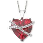Lab-created Ruby & White Sapphire Crossover Heart Pendant Necklace In Sterling Silver