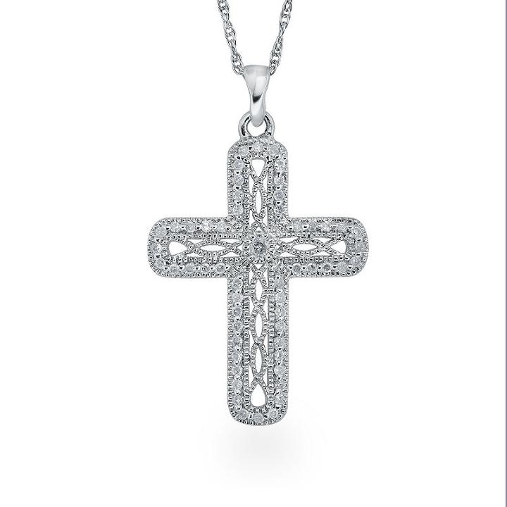 Womens 1/4 Ct. T.w. Genuine White Diamond Sterling Silver Cross Pendant Necklace