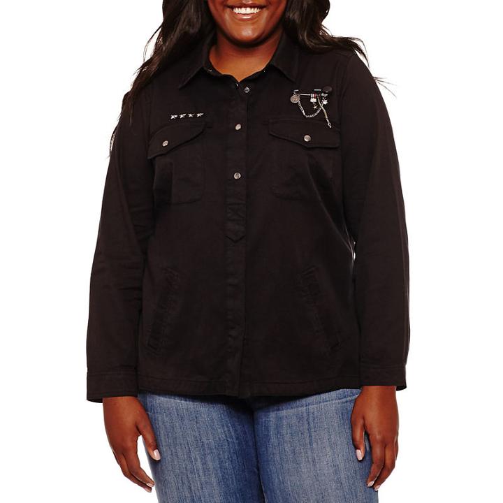 Rewind Long Sleeve Embellished Button-front Shirt-juniors Plus