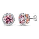 Sterling Silver Two-tone Halo Filligree Sides Stud Earrings Featuring Swarovski Zirconia