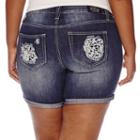 Love Indigo Crochet Lace-trim Fray-hem Shorts - Plus