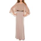 Melrose Elbow Sleeve Cape Embellished Evening Gown