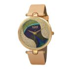 Burgi Womens Tan And Gold Tone Strap Watch