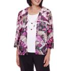 Alfred Dunner 3/4-sleeve Geometric-print Layered Top With Necklace