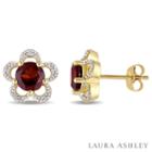 Laura Ashley Diamond Accent Round Red Garnet 10k Gold Stud Earrings