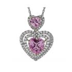 Lab-created Pink & White Sapphire Sterling Silver Double-heart Pendant Necklace