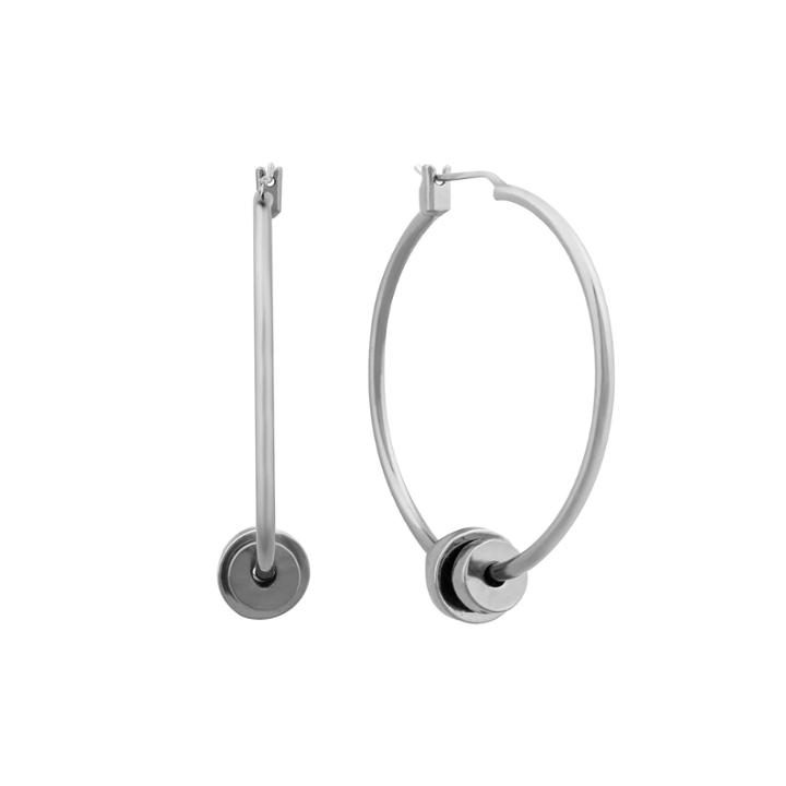 Liz Claiborne Hoop With Beads Hematite Earrings