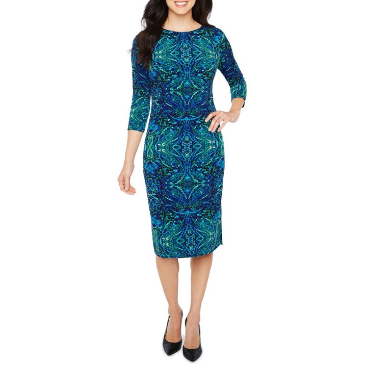 Liz Claiborne Long Sleeve Pattern Sheath Dress
