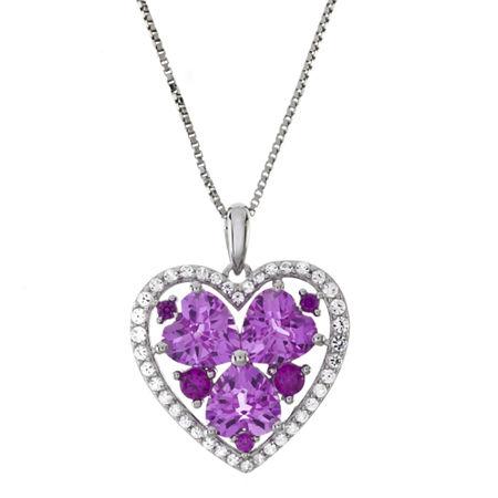 Lab-created Ruby And Pink And White Sapphire Heart Pendant Necklace