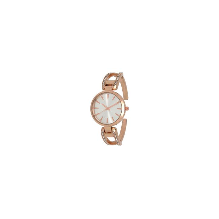 Olivia Pratt Rhinestone Womens Rose Goldtone Strap Watch-h10042rosegold