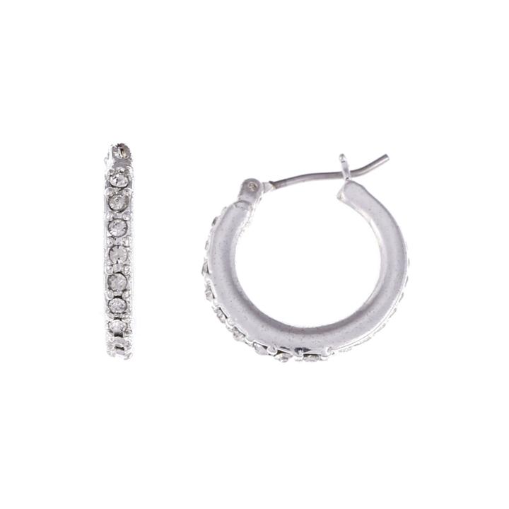 Gloria Vanderbilt Silver-tone Pave Small Hoop Earrings