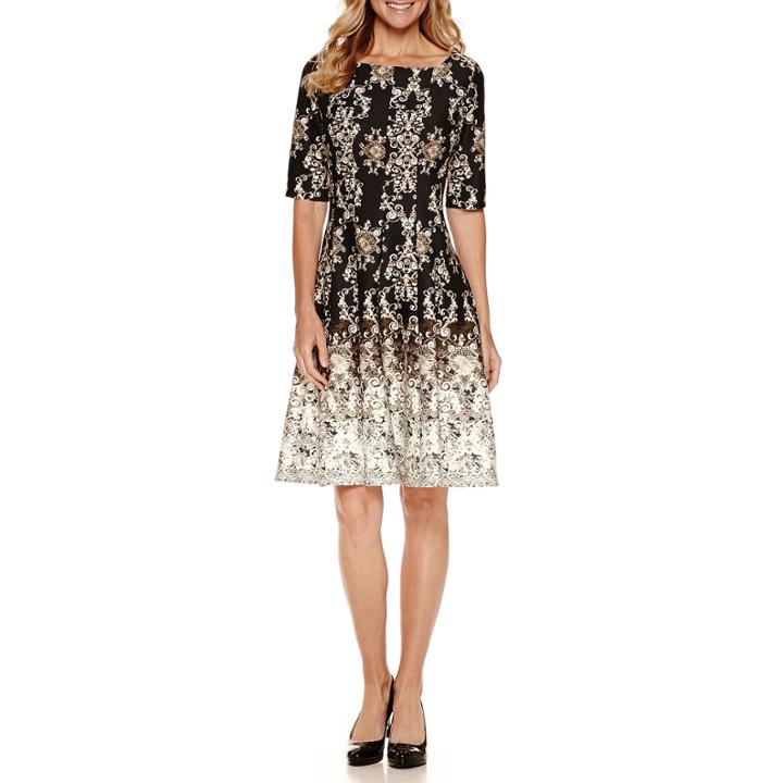 Danny & Nicole Elbow Sleeve Ombre Fit & Flare Dress
