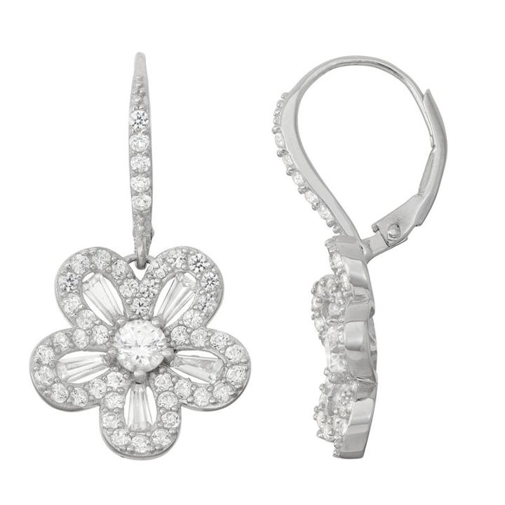 White Sapphire Sterling Silver Round Clip On Earrings