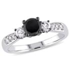 Womens 1 1/6 Ct. T.w. Color Enhanced Round Black Diamond Sterling Silver 3-stone Ring