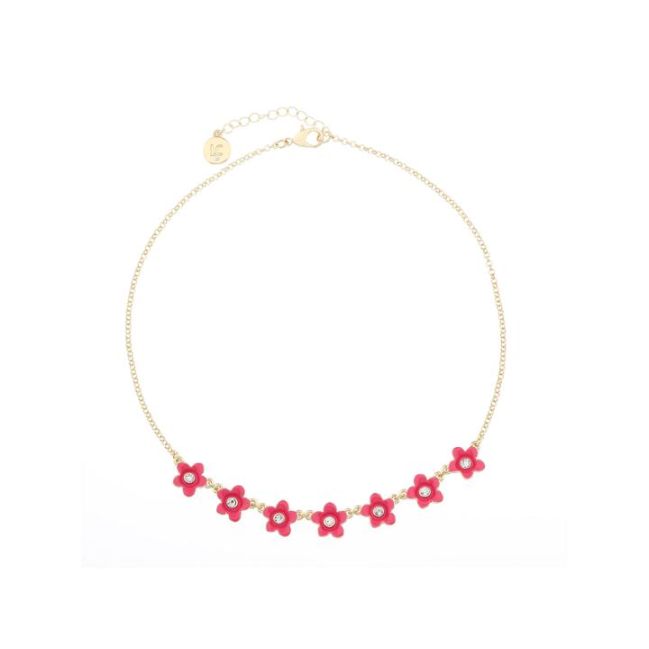Liz Claiborne Womens Flower Frontal Collar Pink Goldtone