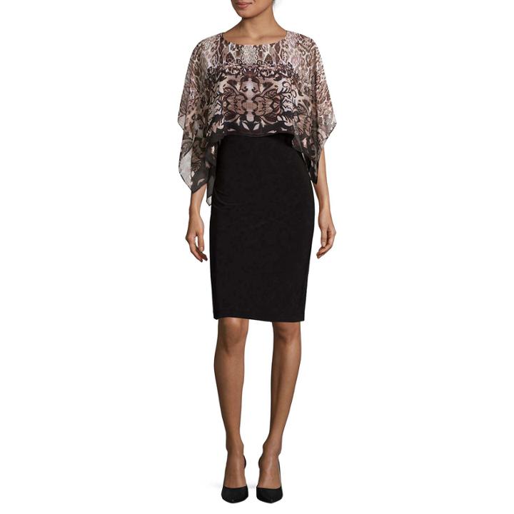 Sl Fashions Dolman-sleeve Cape Overlay Sheath Dress