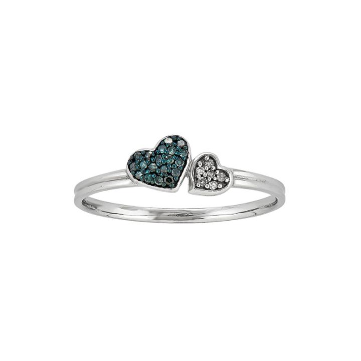 White And Color-enhanced Blue Diamond-accent Double Heart Ring