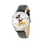 Disney Womens Black And Silver Tone Vintage Mickey Mouse Strap Watch W002751
