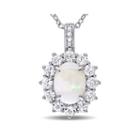 Round Genuine Opal, White Topaz And Diamond-accent Starburst Pendant Necklace