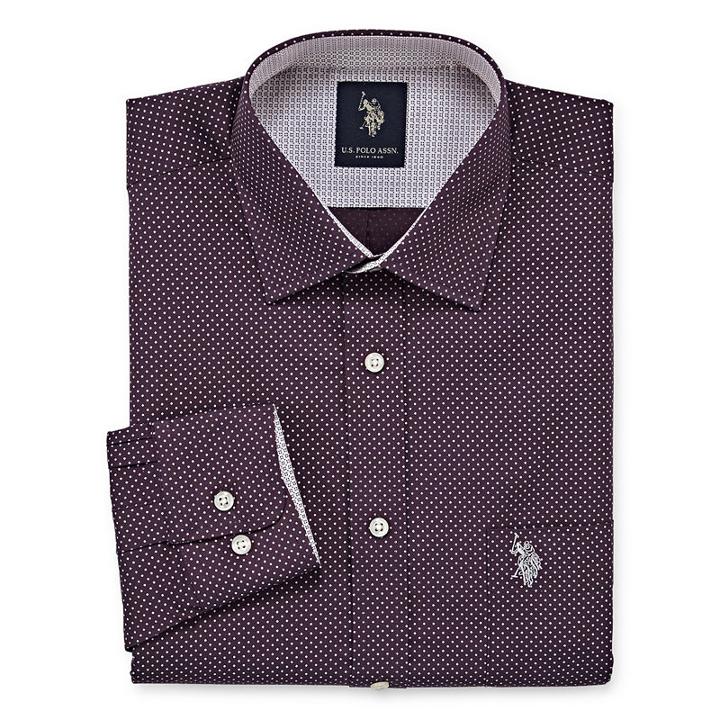 U.s. Polo Assn. Long Sleeve Dots Dress Shirt - Big And Tall