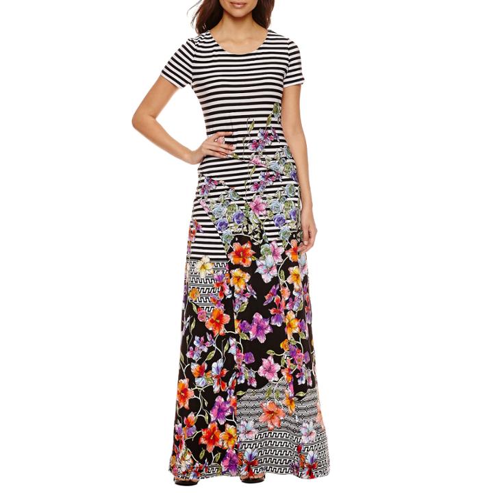 Trulli Short Sleeve Stripe Maxi Dress