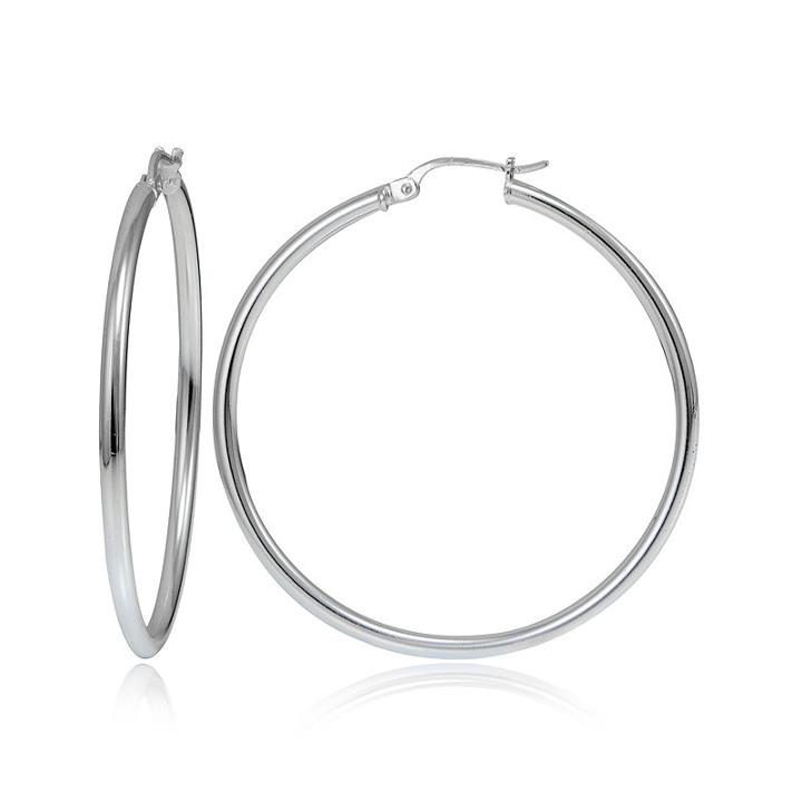 Sterling Silver Smooth Tube 40mm Hoop Earrings
