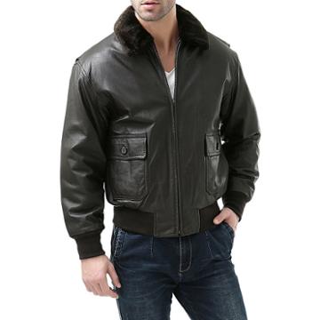 Landing Men's Navy G-1 Flight Leather Bomber Jacket - Big And Tall