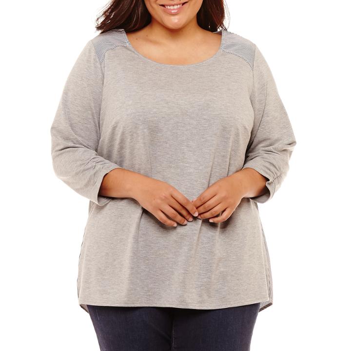 Alyx 3/4 Sleeve Round Neck Knit Stripe Blouse-plus