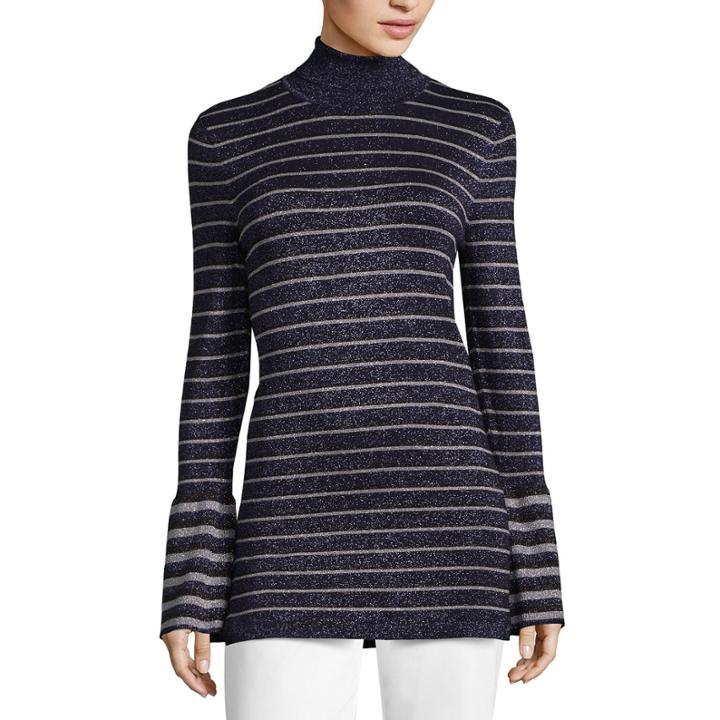 Worthington Long Sleeve Turtleneck Stripe Pullover Sweater