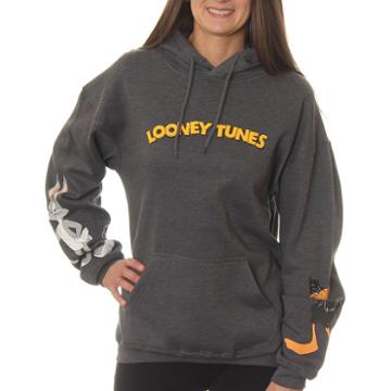 Looney Tunes Juniors' Bugs Bunny And Daffy Duck Sleeves Pullover Graphic Hoodie