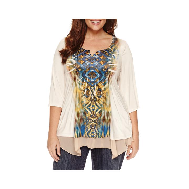 Unity World Wear 3/4 Sleeve Chiffon Layered Top Plus