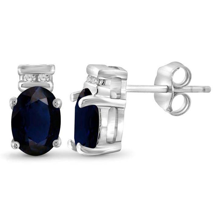 Diamond Accent Genuine Blue Sapphire Sterling Silver 8.8mm Stud Earrings