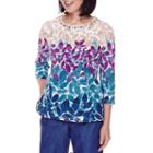 Alfred Dunner 3/4-sleeve Leaf-print Top