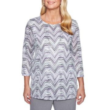 Alfred Dunner Smart Investments 3/4 Sleeve Crew Neck Medallion T-shirt-womens