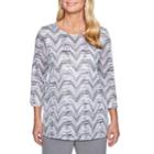 Alfred Dunner Smart Investments 3/4 Sleeve Crew Neck Medallion T-shirt-womens