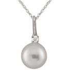 Splendid Pearls Womens Diamond Accent White Cultured Akoya Pearls 14k Gold Pendant Necklace
