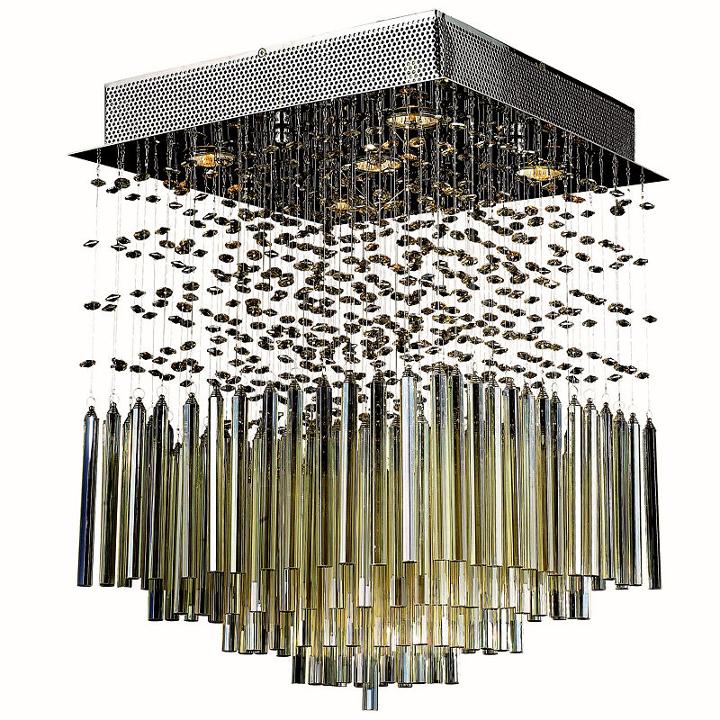 Torrent Collection 5 Light 16 Square Chrome Finish And Golden Teak Crystal Flush Mount Ceiling Light