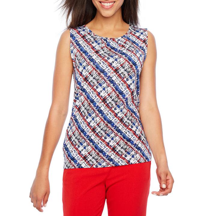 Chelsea Rose Sleeveless Jewel Neck Matte Jersey Blouse